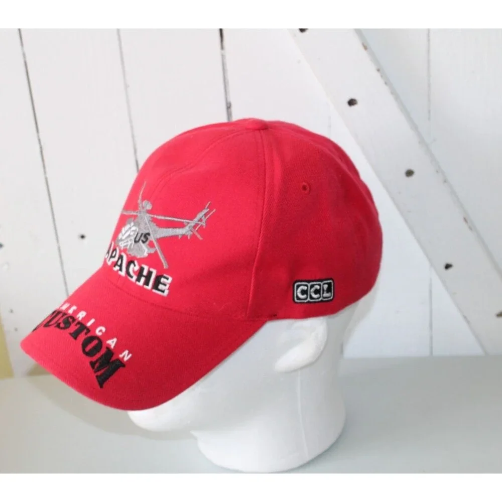 American Custom Embroidered US Army Apache Helicopter Hat One Size Red